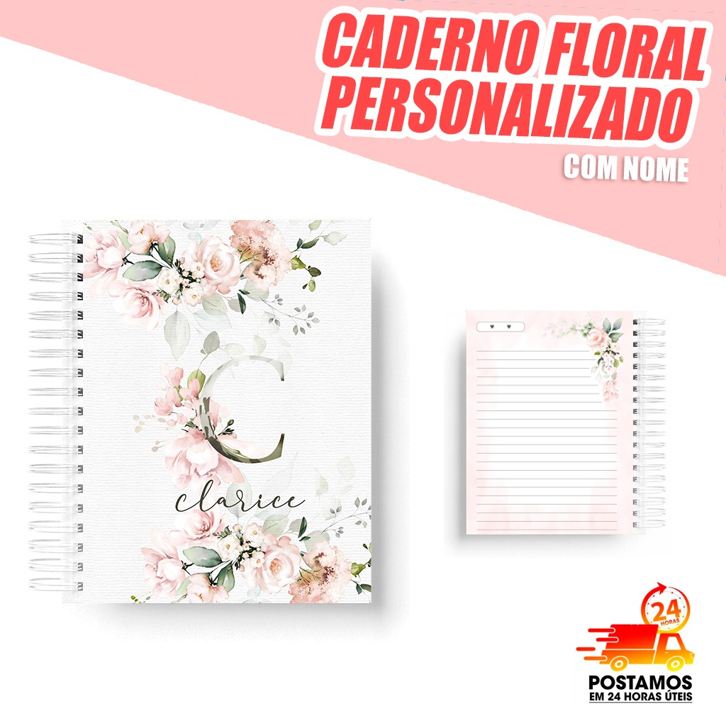 Caderno Floral A5 Personalizado - Feminino - Com Letra e Nome - Envie o Nome no Chat em Oferta na Shopee