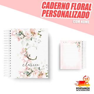 Caderno Floral A5 Personalizado - Feminino - Com Letra e Nome - Envie o Nome no Chat em Oferta na Shopee