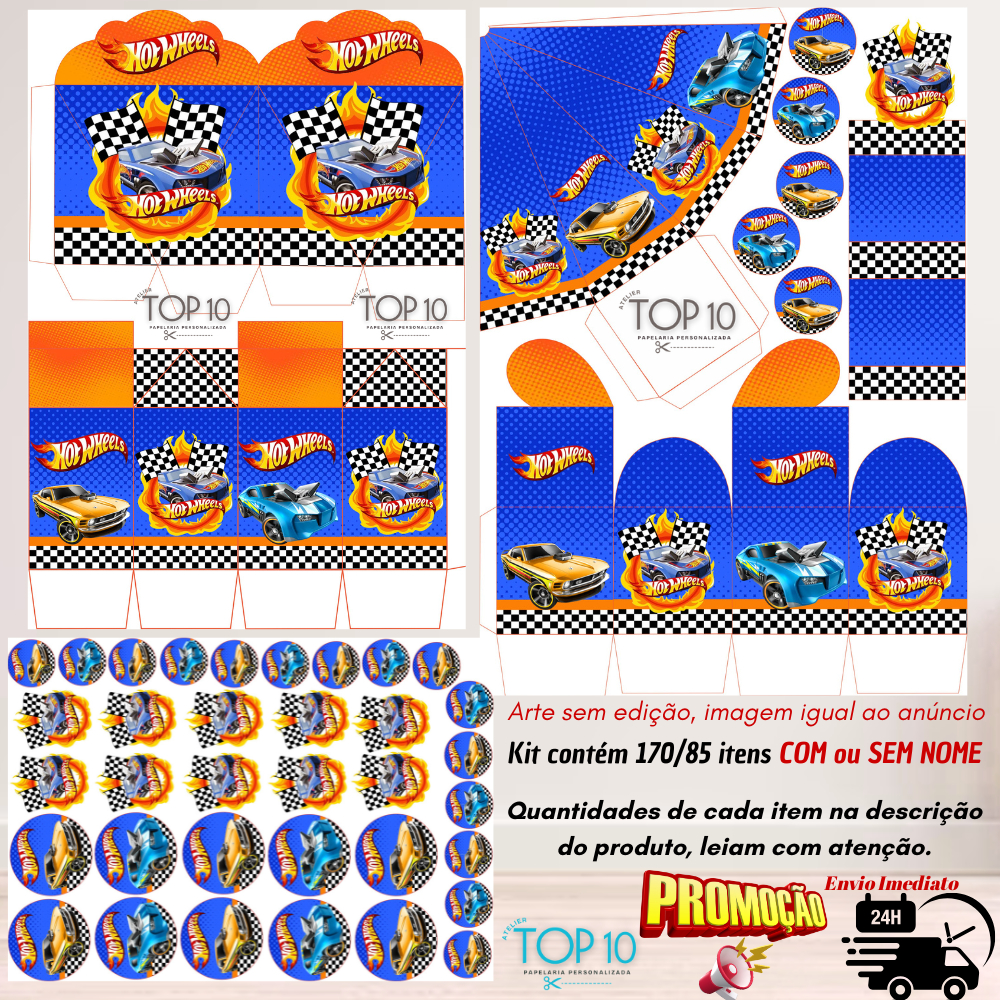 Kit de Lembrancinhas Personalizadas com 170/85 itens CARRINHOS HOTWELLS - Envio rápido em Oferta na Shopee