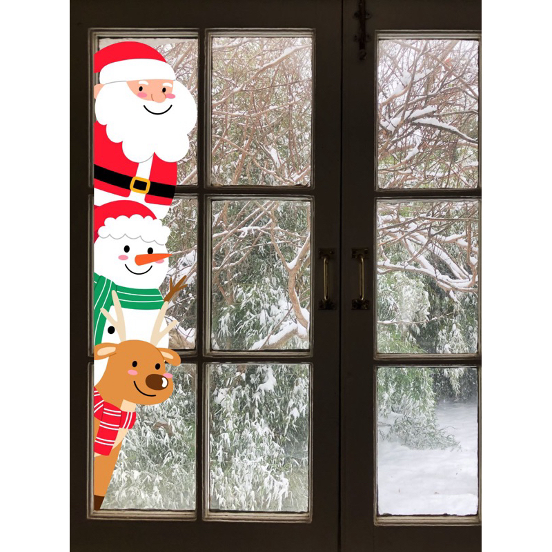 1 metro Adesivo de Vitrine de Papai Noel, Boneco de Neve e Rena, Para porta, Janela