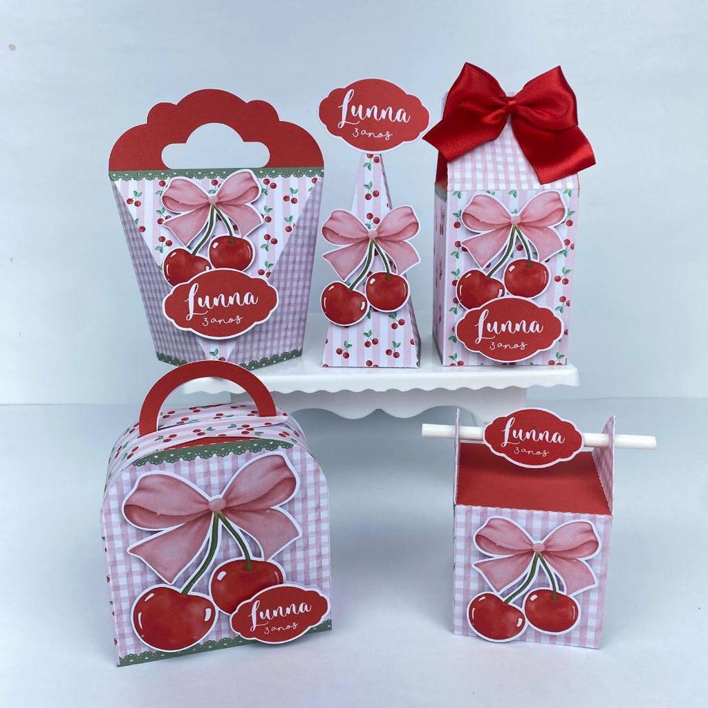 Kit caixinhas personalizadas Cereja lembrancinhas cerejinha, festa aniversário,mesversário lembrança