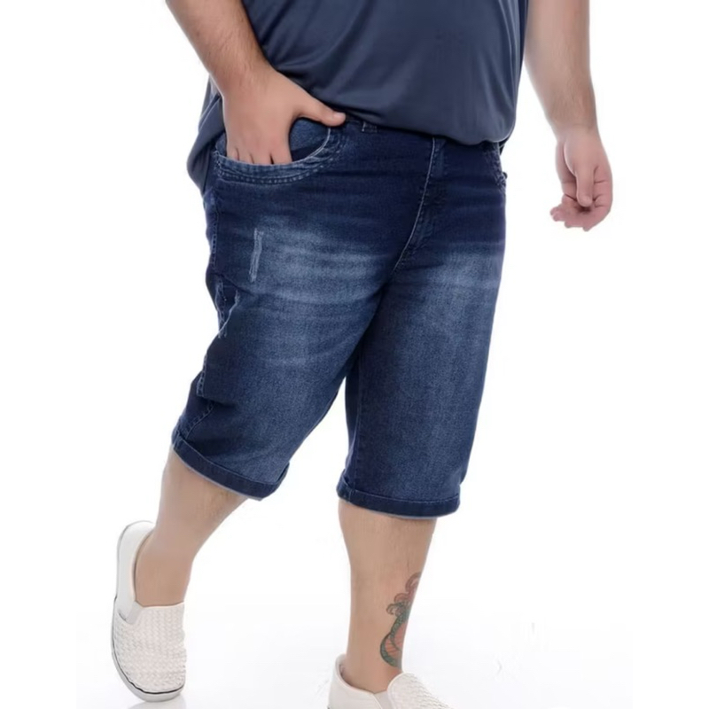 Bermuda Jeans Masculina Plus Size Com Lycra Slim Estilo Casual