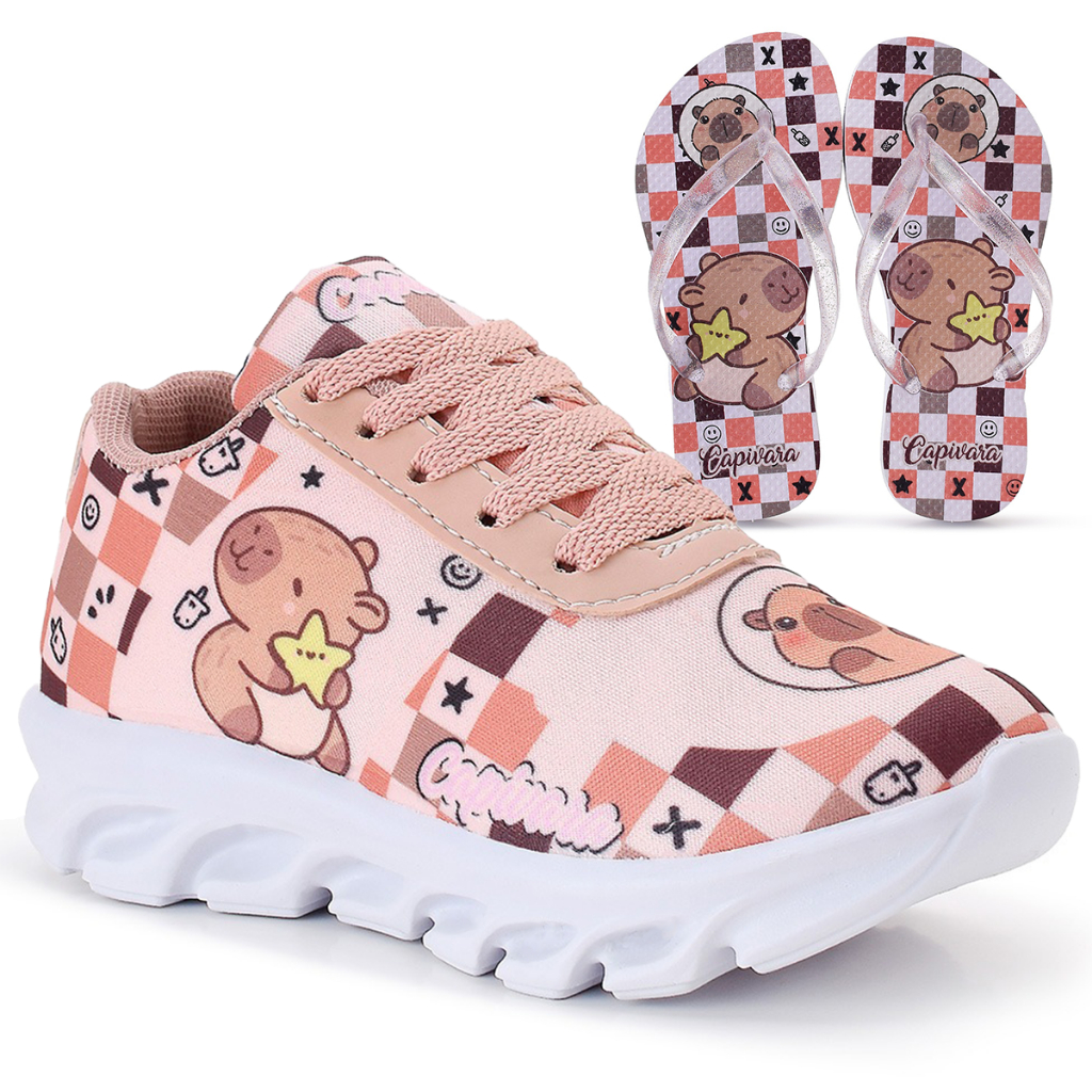Kit Tênis Infantil Capivara Menina Casual + Chinelo Infantil em Oferta na Shopee