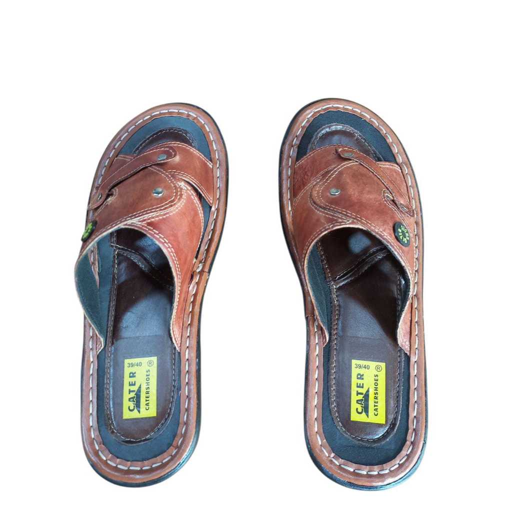 chinelo cater trançado slide em couro marrom