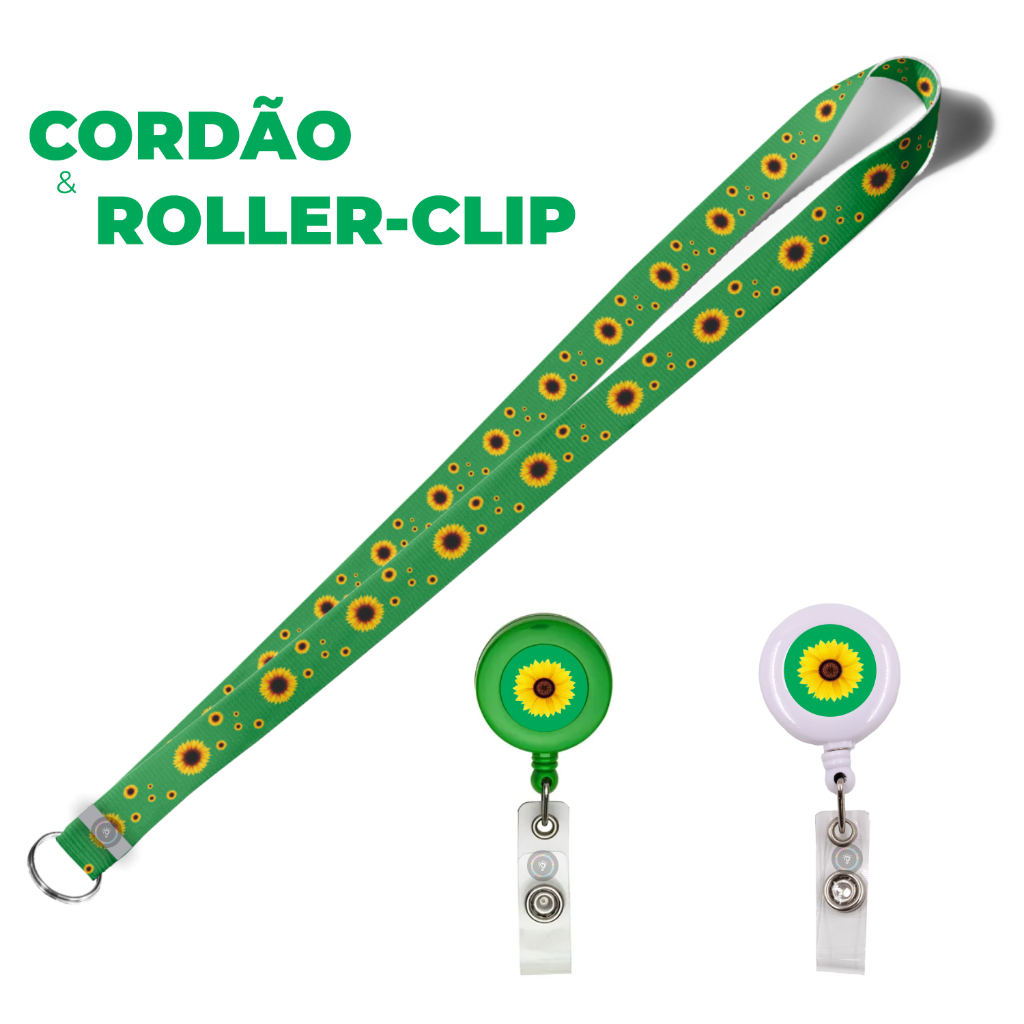 Kit Cordão e Roller Clip Girassol Resinado Deficiências Ocultas Porta Crachá em Oferta na Shopee