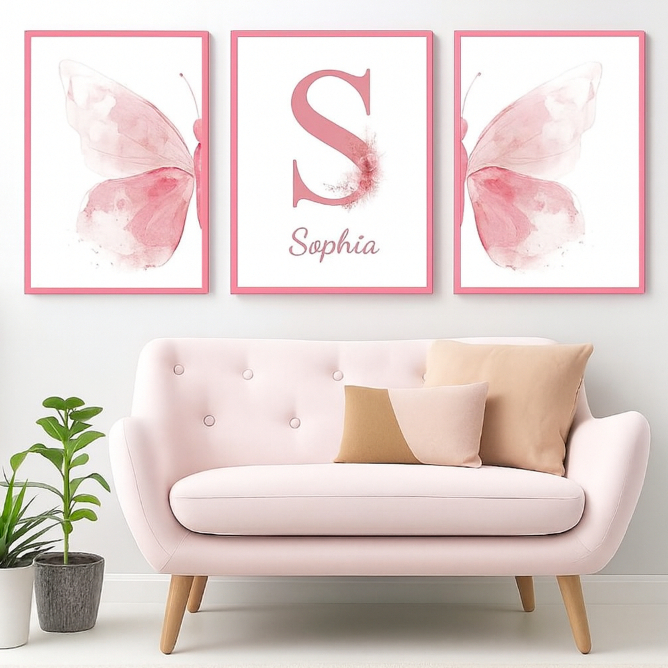 Quadro Decorativos Personalizado Nome Quarto Menina Borboleta Rosa Quarto Infantil Bebe Neném