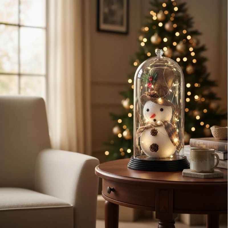 Arranjo de Mesa Iluminado Boneco se Neve Globo de Neve Natalino Presente de Natal Luminária de mesa