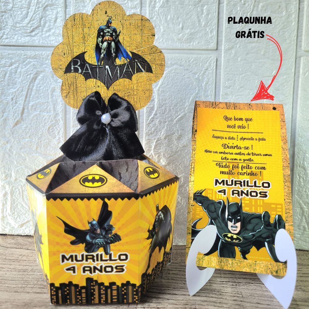 Centro de Mesa Batman + Plaquinha Cachepô Personalizado p/Lembrancinha Enfeite de Festa Arranjo Lembrancinha Aniversário