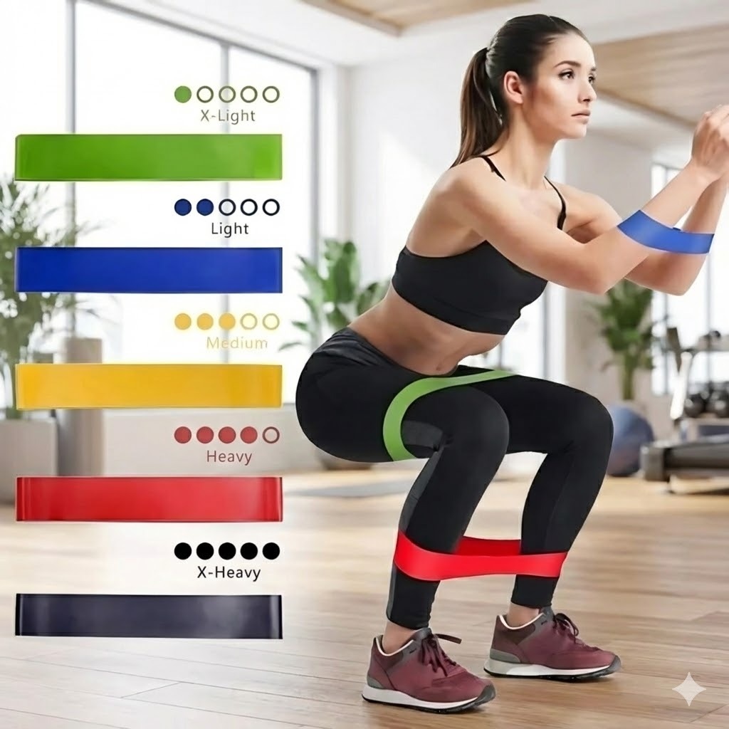 Conjunto 5 Faixas Elásticas Mini Band – Treino em Casa, Funcional e Fisioterapia