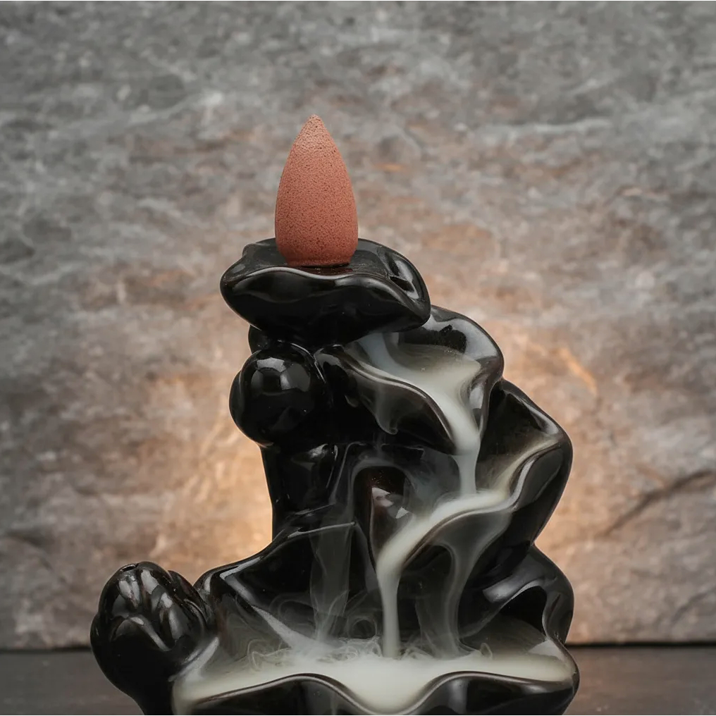 Imagem Incensário Cascata De Fumaça Flor De Lótus, Incensos Cone, Fumaça Invertida, Porta Incensos
