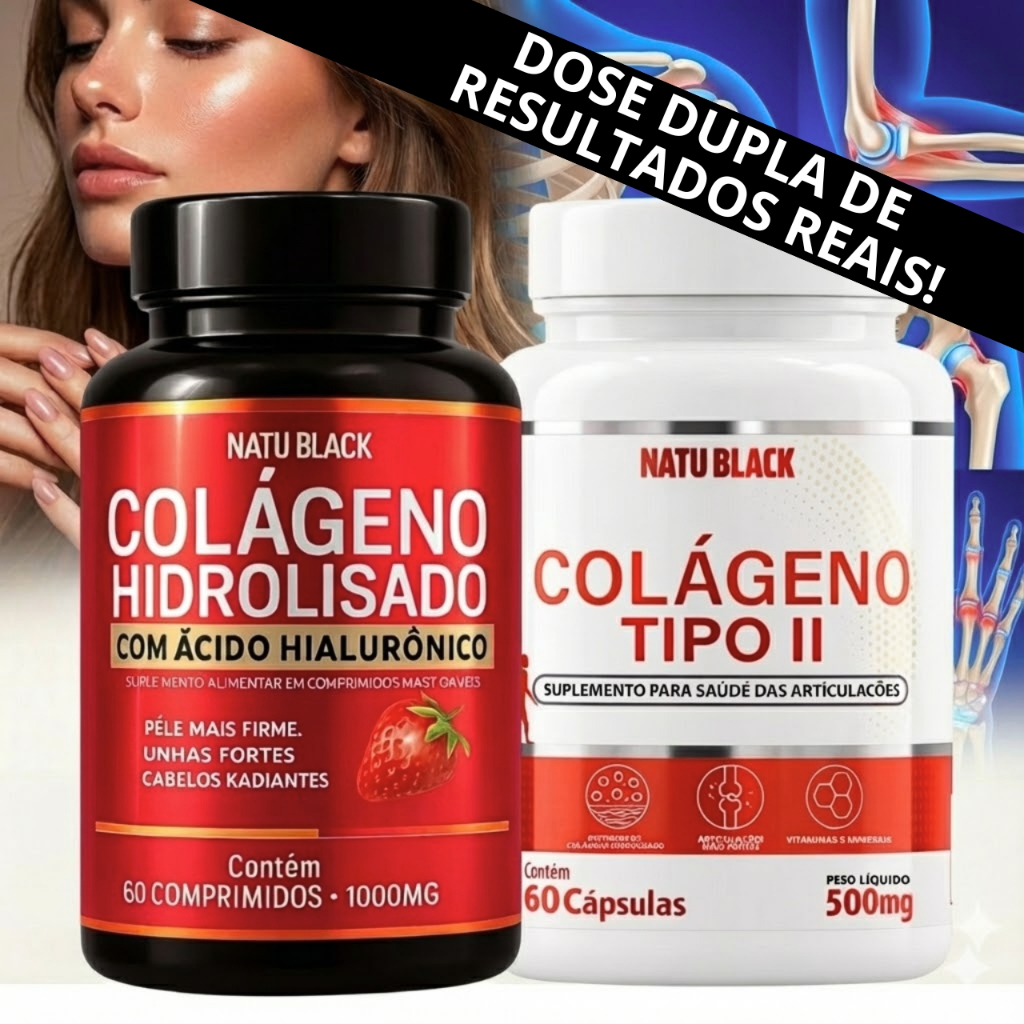 Combo Colágeno Hidrolisado + Tipo 2 Premium Ácido Cabelo, Pele, Unhas e Articulações- ENVIO IMEDIATO