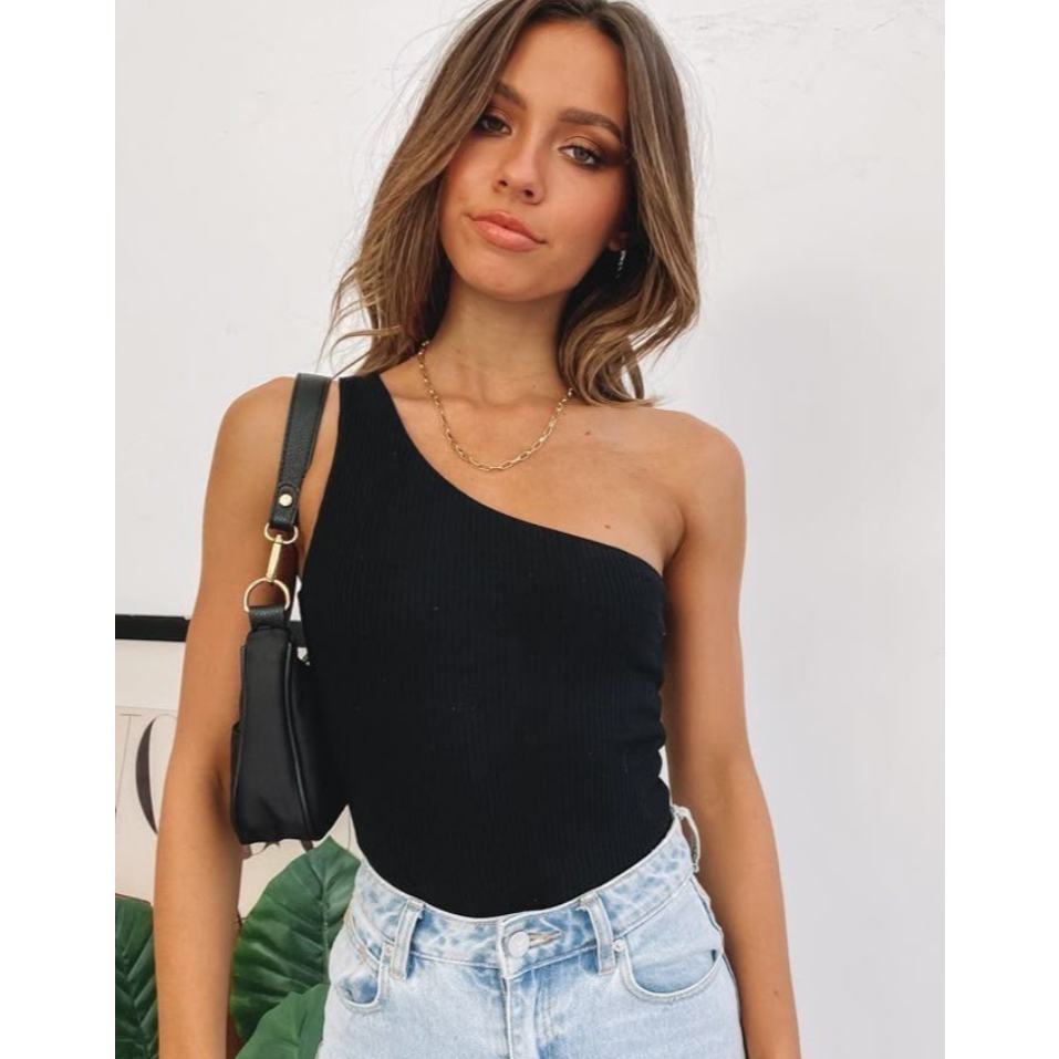 Blusa Feminina Ombro Só Mula Manca Ombro ÚNICO Nula Manga Uma Ribana Canelada Estilosa Elegante Básica