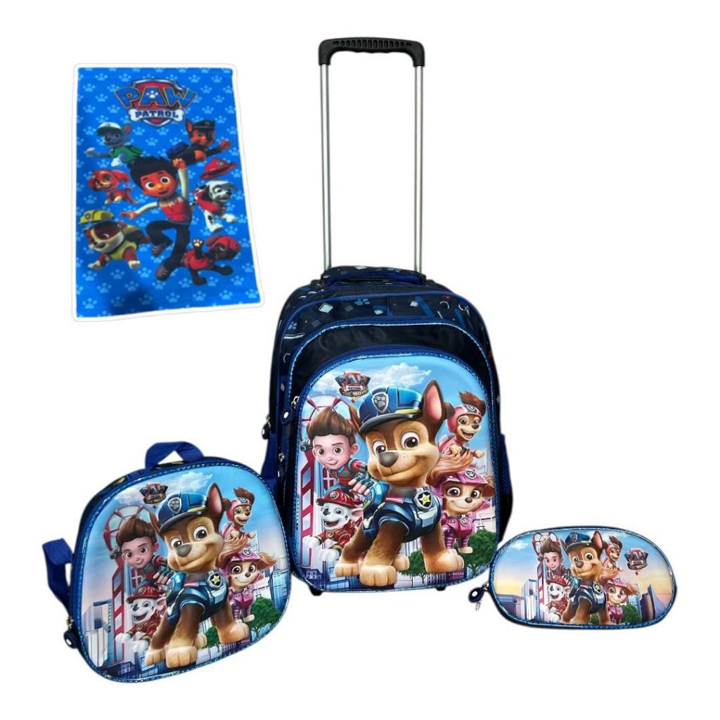 Kit Mochila Patrulha Canina Rodinha + Lancheira Térmica + Estojo + Toalha – Volta às Aulas Menino