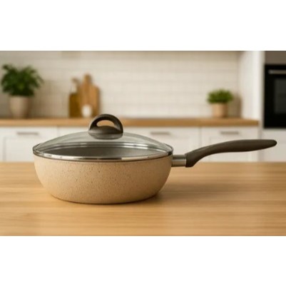 Frigideira com tampa, frigideira alta, revestimento cerâmico antiaderente Wok Suprema Brinox Cor Vanila 4,1 litros, 28cm
