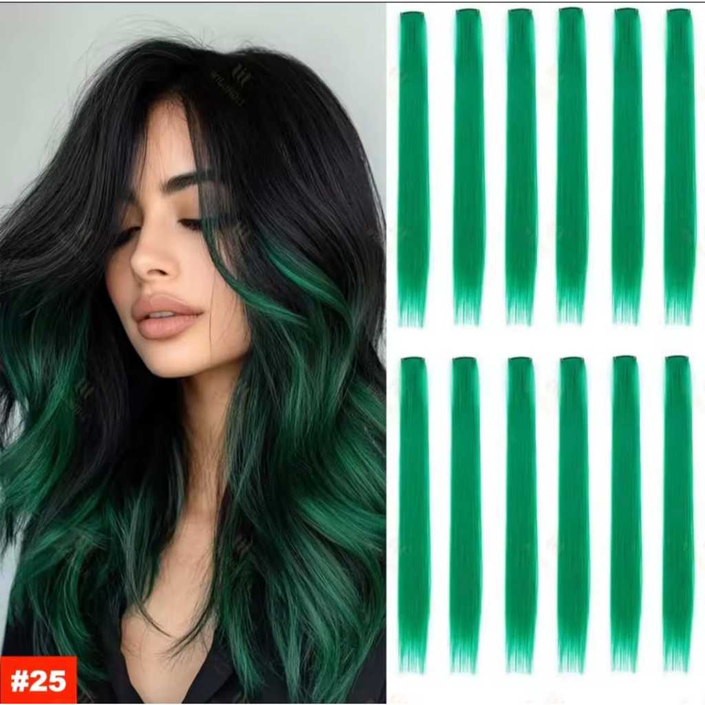 Mechas verde escuro verde esmeralda  tic tac de fibra orgânica de 65 cm suporta chapinha e babyliss