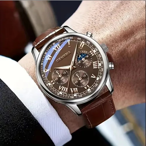 Relógio masculino Geneva quartzo Pulseira De Couro com mostrador romano