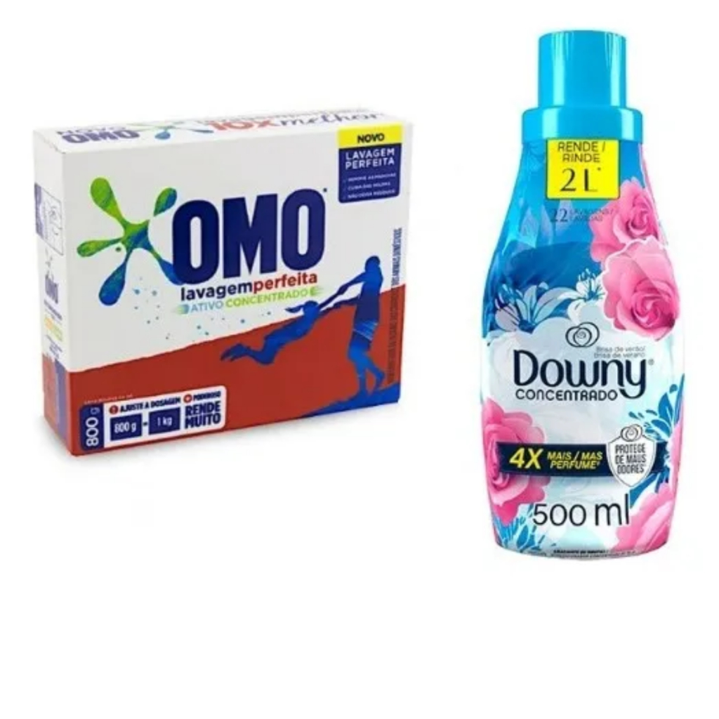 Kit Lavanderia Sabão Em Pó Omo 800g + Amaciante Downy 500ml