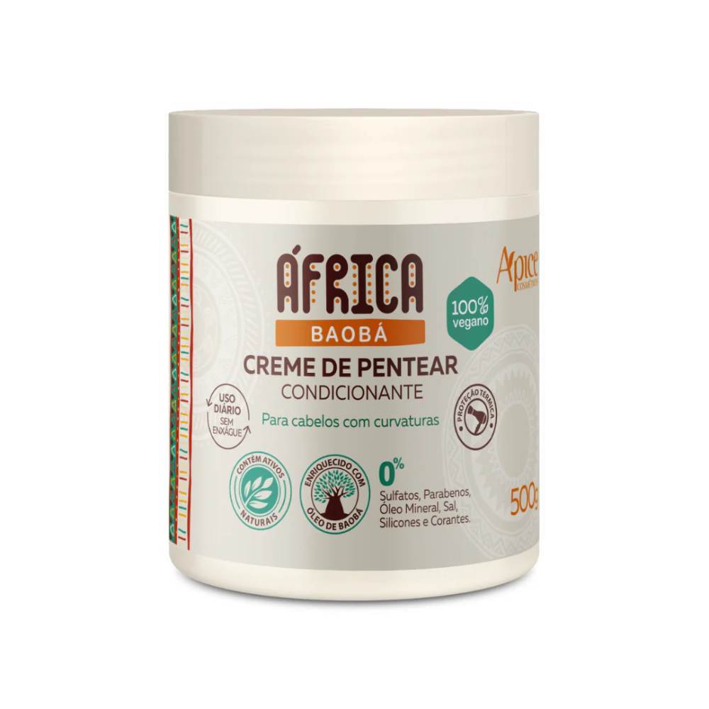 Apice Creme de Pentear África Baobá Hidratação Proteção Térmica Cacheados Crespos Ondulados