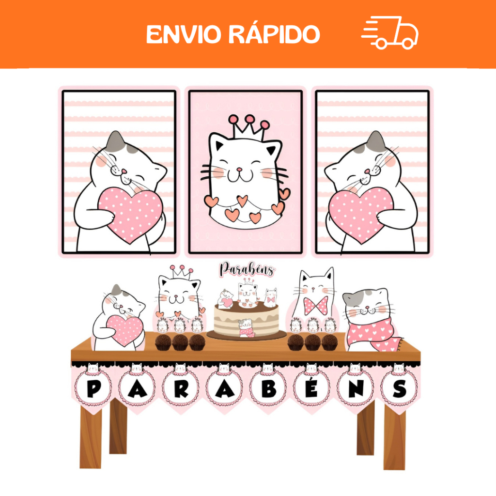 Kit Só um Bolinho - Gatinha Cute Gatinho - Festa em Casa - Mesversário em Oferta na Shopee