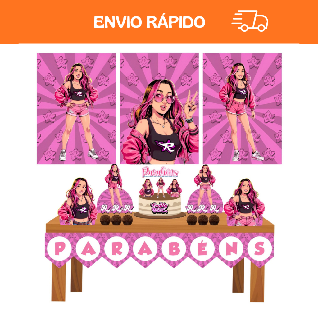 Kit Só um Bolinho - Emilly - Dos Rosas - Festa em Casa - Mesversário em Oferta na Shopee