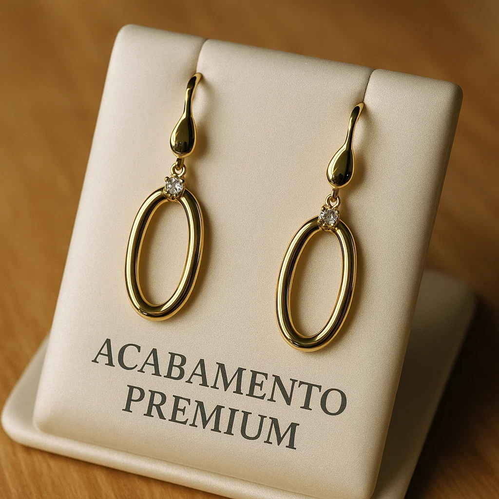 Brincos 18K Oval Moderno Feminino — Leve, Confortável, Antialérgico em Oferta na Shopee