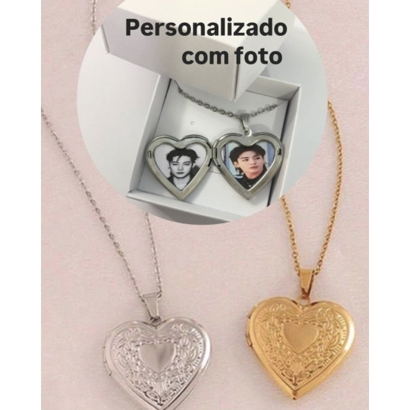 Cordão Em Aço Inox Fotos Relicário Personalizado Medalhão Com Pingente Com Foto BTS Army Pingente Abre Colar De Coração