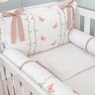 Kit Berço Americano Luxo Jardim Encantado Borboleta  Flores Menina Bordado 100% Algodão Enxoval Bebê em Oferta na Shopee