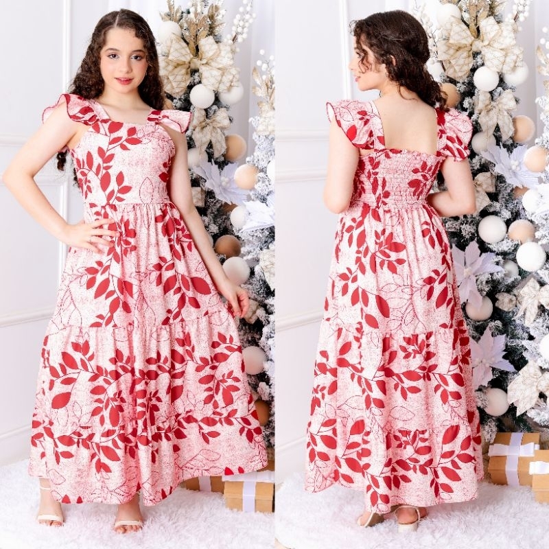 VESTIDO LONGO INFANTIL JUVENIL ESTAMPADA REGATA ALÇA Babadinho 3 marias 12 ao 16