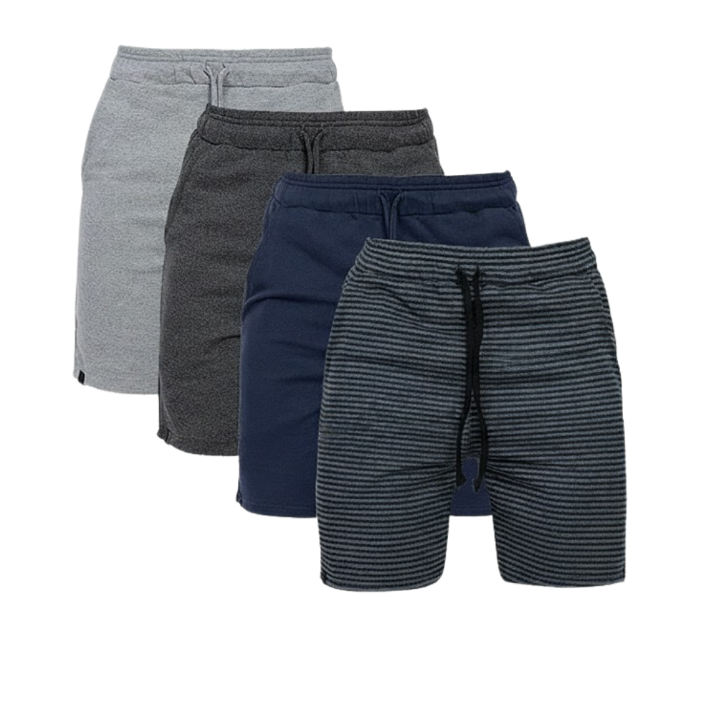 Kit 4 Bermudas Masculinas de Moletom Para Treino Academia e Dia a Dia em Modelos Lisas e Listradas. — imagem 2 de 2