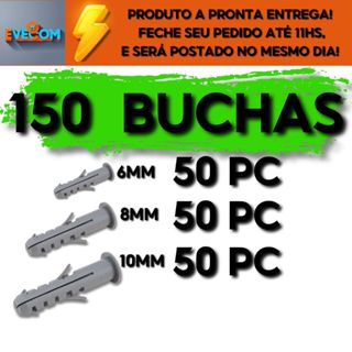 Kit Combo Com 150 Buchas Fixação Com Anel Para Uso Em Concreto Tijolos (50pcx6mm+50pcx8mm+50pcx10mm) em Oferta na Shopee