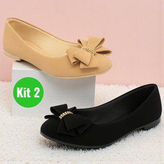 Kit 2 Pares Sapatilha Feminina com Laço Strass Confortável Sapato Casual Bico Fino Social em Oferta na Shopee