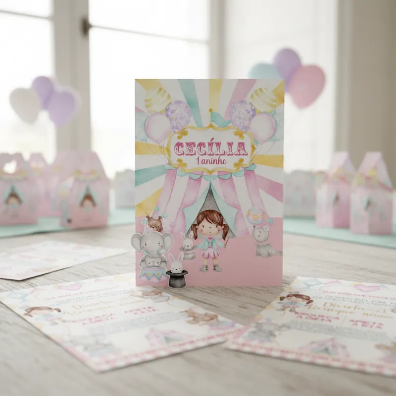 Plaquinha para mesa personalizada com Nome, Idade e frase - Festa Infantil Circo Aquarela Menina - Aniversário em Oferta na Shopee