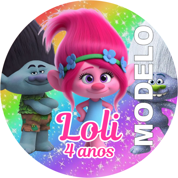 Adesivo Trolls (4cm, 5cm, 6cm, 7cm, 8cm e 9cm) - Etiqueta - Rótulo - Tag