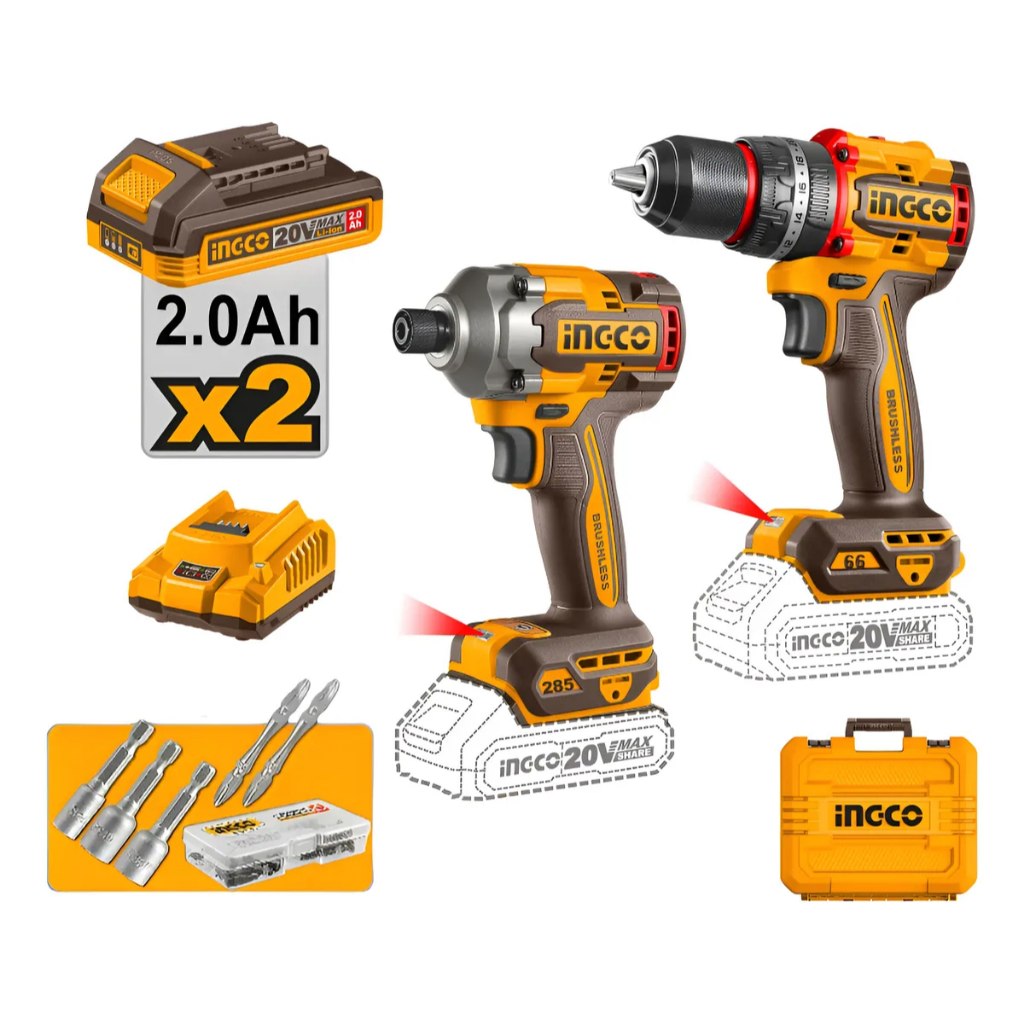 Kit 2 Parafusadeira Furadeira Impacto 20V + 2x Baterias 1/4 Brushless - Ingco Brasil em Oferta na Shopee
