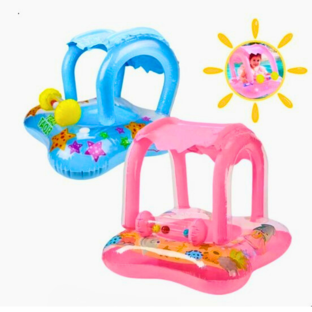 Boia Bote Infantil Bebê Criança 3 anos Inflável Cobertura Proteção Sol Piscina Praia Verão Seguro