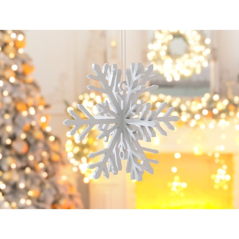 Kit 5 Flocos de Neve 3D em PLA • Enfeite Natal • Decoração Branca • 7cm • Impressão 3D