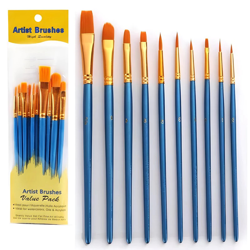 Kit 10 Pincéis Artísticos Pintura Cerdas Macias Artesanato, Aquarela, Facial, Guache, Óleo, Acrílica em Oferta na Shopee