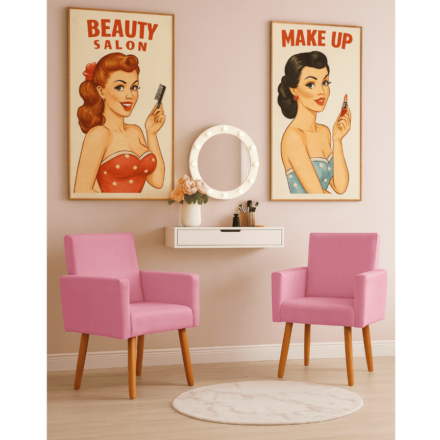 Kit 2 Poltrona Cadeira para Salão de Beleza Manicure Penteadeira Quarto de Menina - Poltrona Nina