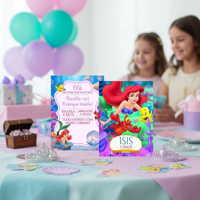 Plaquinha para mesa personalizada com Nome, Idade e frase - Festa Infantil A Pequena Sereia Ariel  - Aniversário em Oferta na Shopee