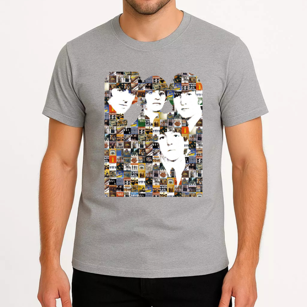 Camiseta Vinyl Faces/The Beatles/T-Shirt Discos de Vinil/Capas The Beatles/Camiseta Algodão 100%
