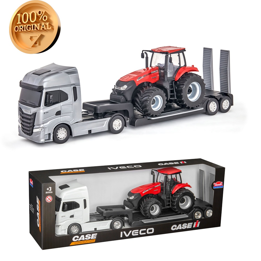 Brinquedo Iveco Caminhão Plataforma com Trator Magnum Case s way - Usual Brinquedos