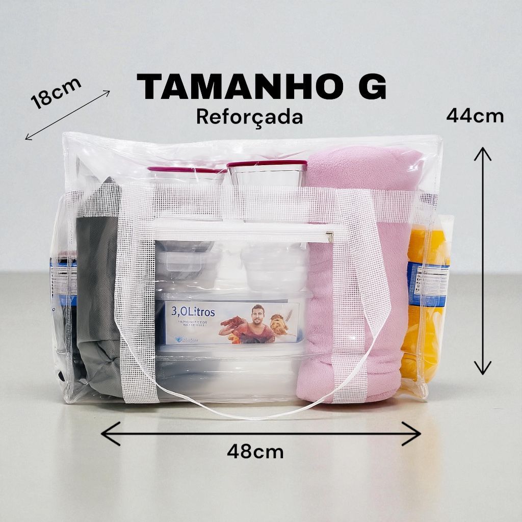 Bolsa Sacola Transparente COM TELA NA ALÇA Presidio Cristal PVC Jumbo CDP em Oferta na Shopee