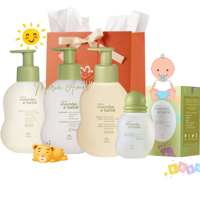 kit Presente Natura Mamãe bebê com Colônia/ shampoo/condicionador/ Sabonete Líquido e Sacola