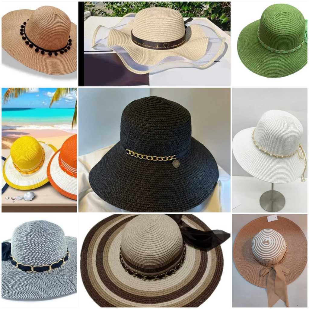 Chapéu de palha feminino, aba larga, flexível, chapéu de palha respirável para viagens, férias, praia