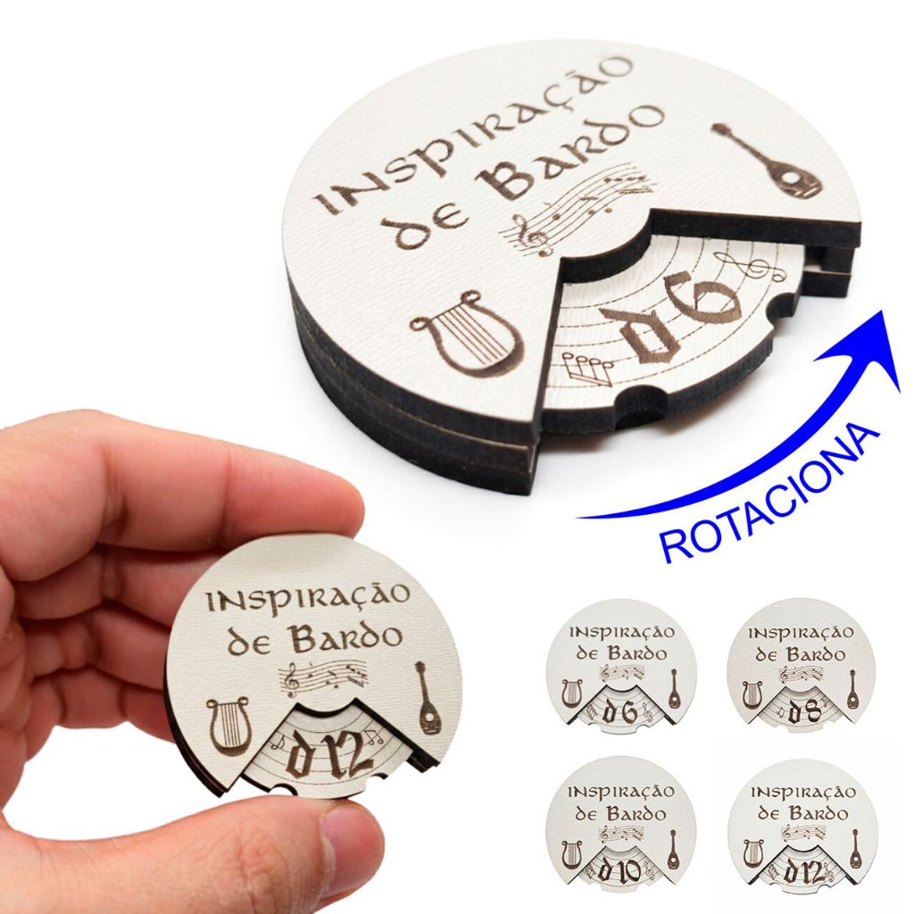 Token Inspiração De Bardo Especial Giratório Mecânico RPG D&D 5e D6 D8 D10 D12 Mdf Marcador Compacto Prático