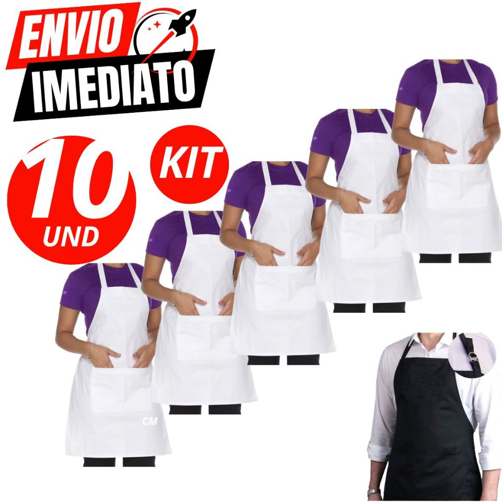 Kit 10 Avental De Oxford Branco Engate Rápido Cozinha Açougueiro Churrasqueiro Peixaria Garçom em Oferta na Shopee