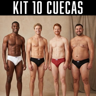 KIT 10 Cueca Slip Cuecas 100% Algodão Masculina Tradicional em Oferta na Shopee