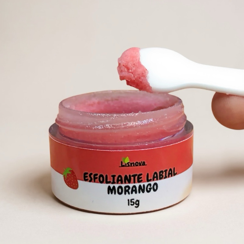 Lip Scrub Esfoliante Labial de Morango Hidratante com Manteiga de Karitê e Cristais de Quartzo