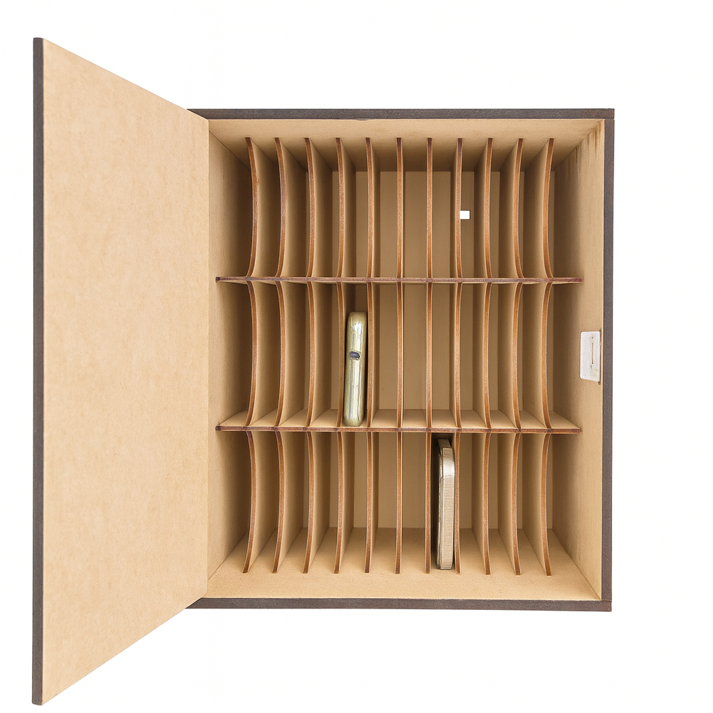 Caixa guarda celular para escola em mdf com chave, capacidade 36 celulares Parede ou Mesa, Segurança e Organização