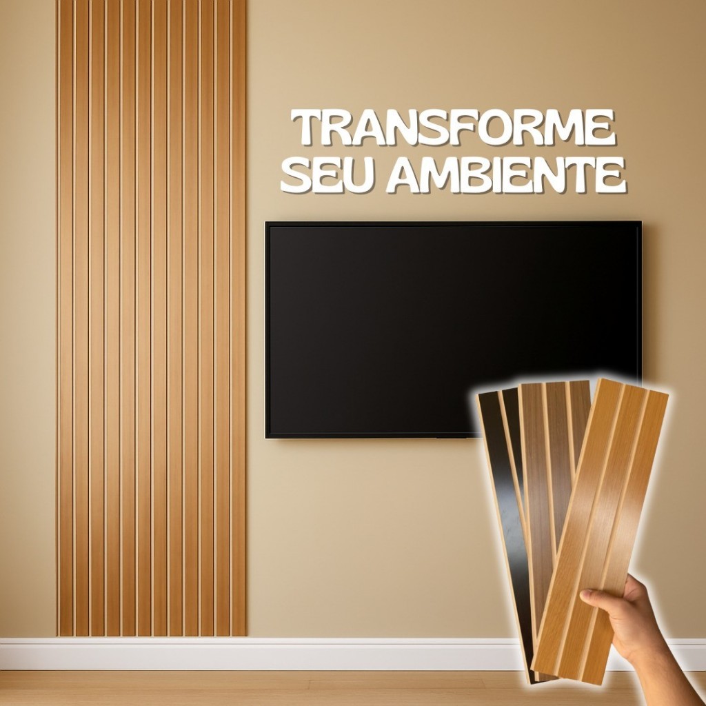 Kit 5 Até 250 Painel Ripado Decorativo 45x10 Com Fita Dupla Face Parede Sala TV Quarto Penteadeira